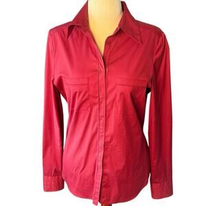 Elie Tahari Long Sleeve Snap Up Blouse with Detail Stitching- Large